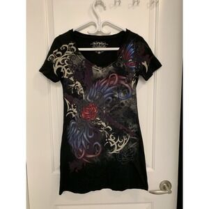 Brad Butter Affliction AOP T-Shirt Dress Cyber Y2K Rose Angel Wing Grunge Bling